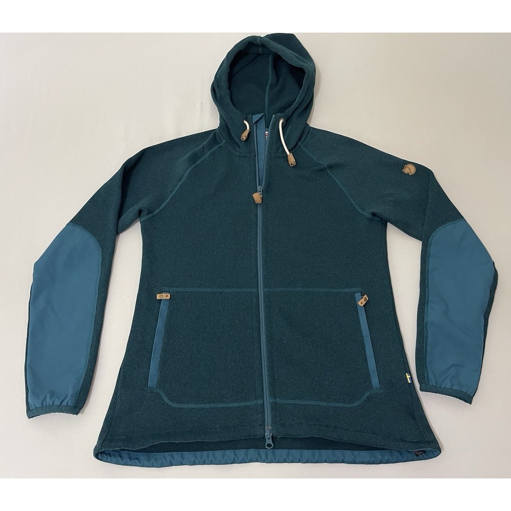 Fjallraven Ovik Fleece Hoodie Womens Medium Teal Blue Full Zip Jacket